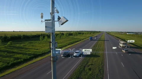 Traffic speed radar tracking control illustration with infographic automobile Stock Footage 100971591