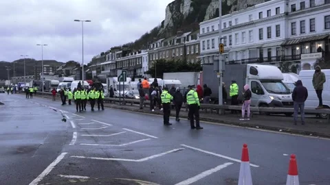 Traffic starts to flow though Dover as France reopens border Stock Footage 148556031
