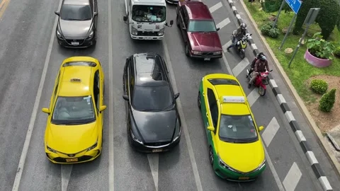 Traffic stop at MBK Center from Pathum Wan Intersection Overpass View Stock Footage 171916546