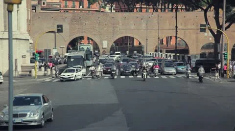 Traffic at stoplight towards camera rome Stock Footage 10881498