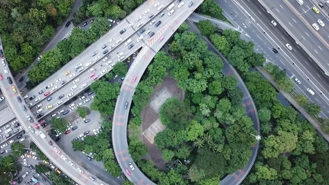 Traffic street intersection circle roundabout in Bangkok, Thailand. Stock Footage 89705579
