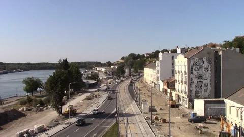 Traffic on the street under reconstruction Stock Footage 116318504