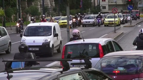 Traffic on the streets of Athens Stock Footage 73096979