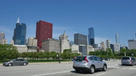 Traffic on the Streets of Downtown Chicago Stock Footage 80539909