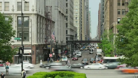 Traffic on the Streets of Downtown Chicago Time Lapse Stock Footage 80540068