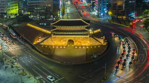 Traffic  at Sungnyemun Gate Stock Footage 132365539