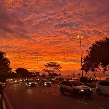 Traffic with sunset. Stock Photos
