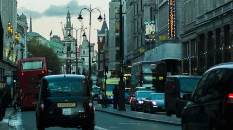 Traffic at sunset, Strand, London Stock Footage 44489324