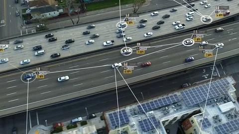 Traffic surveillance system in highway. Connected network.  Vídeo Stock 88964529