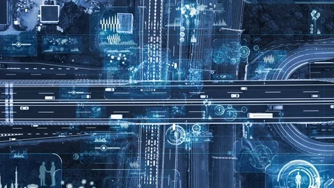 Traffic system and communication network concept. GUI (Graphical User Interface) Video stock 103794846