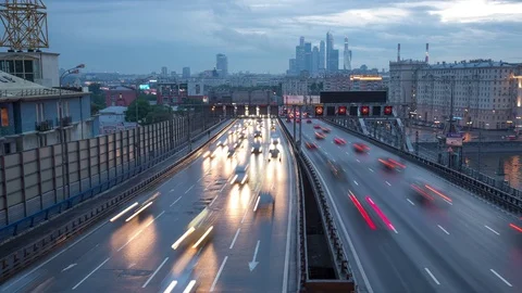 Traffic on the Third Transport Ring in Moscow Stock Footage 72077524