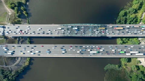Traffic through the bridge on highway between two islands. From bottom to top. Stock Footage 140272068