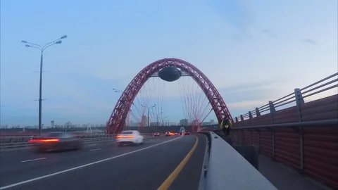 Traffic Through Bridge in summer evening Timelapse Stock Footage 82051114