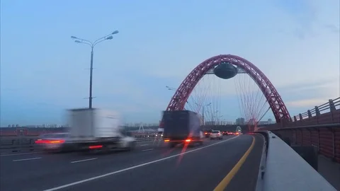 Traffic Through Cable-Stayed Bridge in summer Timelapse Stock Footage 82051071