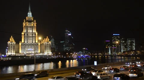 Traffic Through Moscow After Dark Stock Footage 44206359