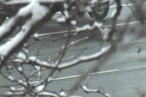 Traffic Through the Snow Stock Footage 22617447