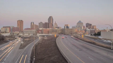 Traffic Through St. Paul at Sunset Timelapse Stock Footage 105027504