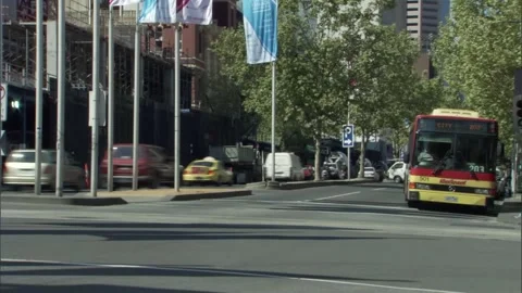 Traffic Time-Lapse with Buses and Pedestrians, Melbourne Australia (2000) Stock Footage 276312559