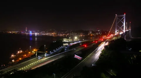 Traffic time-lapse of Kanmon bridge at Fukuoka, Japan Stock Footage 62890101
