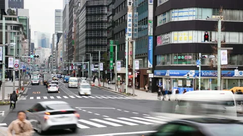 Traffic Time-lapse: Nihonbashi district Tokyo , Japan Stock Footage 152121175
