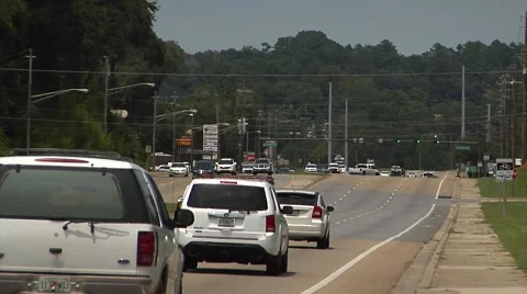 Traffic, time lapse, rearview moving down low hill. Tallahassee. Florida Stock Footage 41312647