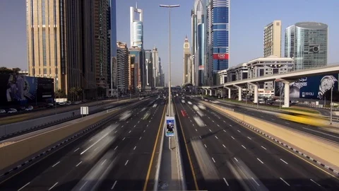 Traffic time lapse on Sheikh Zayed Road, Dubai Stock Footage 104320115