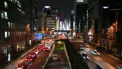 Traffic Time-lapse : Shimbashi district at night , Tokyo, Japan Stock Footage 152124430