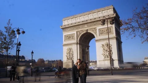 Traffic Timelapse At The Arc De Triomphe In Paris, France Stock Footage 158599034