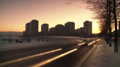 Traffic timelapse at sunset with Helsinki in the background Video stock 84066731