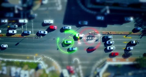 Traffic, tracking software and vehicle location with a satellite system Stock Footage 244705033