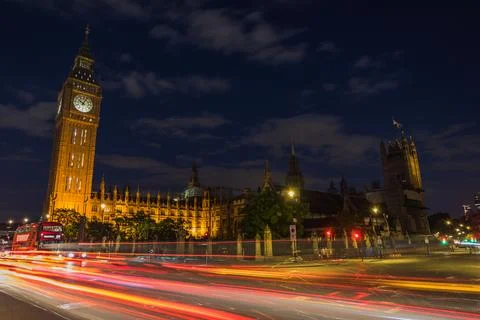 Traffic Trails in front of Big Ben Stock Photos