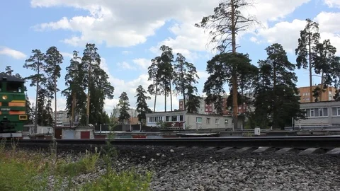 Traffic train with blue wagons Vídeo Stock 77198374