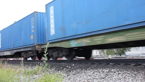 Traffic train with blue wagons Vídeo Stock 79018965