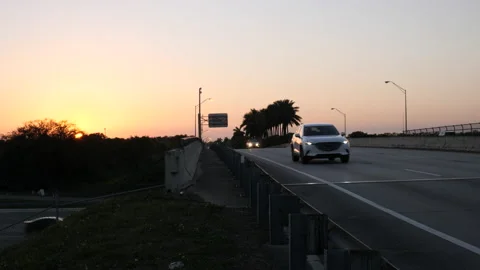 Traffic Turnpike Overpass Sunset Stock Footage 200799627