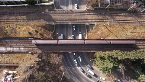 Traffic under the railway bridge Stock Footage 241493044