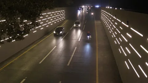 Traffic vehicles going into under pass, recently renovated Stock Footage 263046625