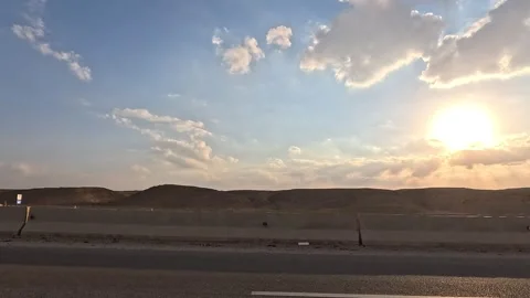 Traffic Vehicles Moving Through Cairo Ain Sokhna Desert Highway Toward Coastal Stock Footage 330016528