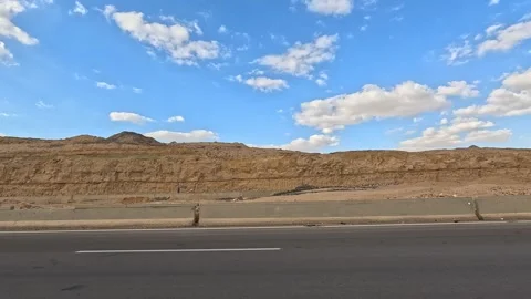 Traffic Vehicles Moving Through Cairo Ain Sokhna Desert Highway Toward Coast Video stock 330056906