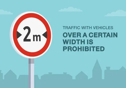 Traffic with vehicles over a certain width is prohibited road sign. Close-up vie Stock Illustration