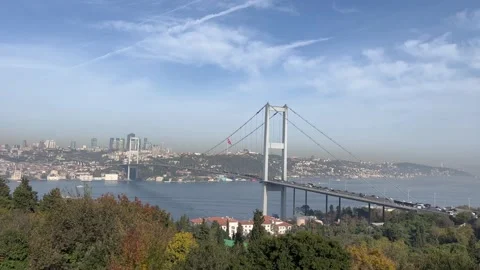 Traffic view on the Bosphorus Bridge Stock Footage 253216400