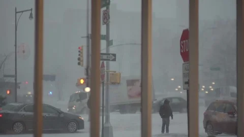 Traffic View of Brooklyn during snowstorm Manhattan New York City usa Video stock 84838686