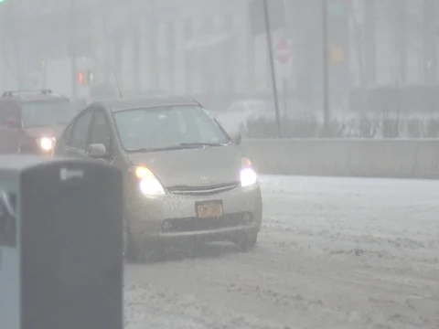 Traffic View of Brooklyn during snowstorm Manhattan New York City usa Video stock 84838951