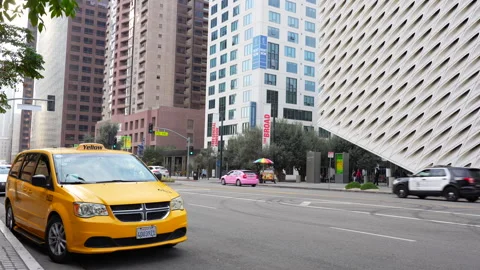 Traffic View Near The Broad Museum in Downtown LA Stock Footage 295194988