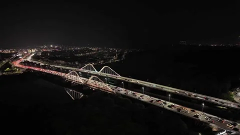 Traffic view of PIK district in Northern Jakarta at night Stock Footage 340453665