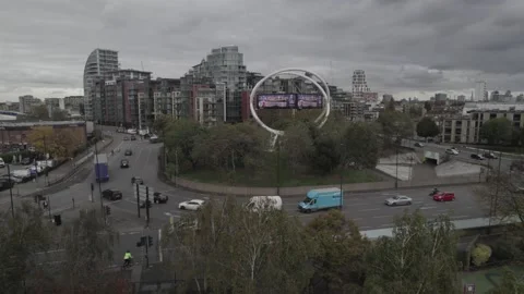 Traffic on Wandsworth Roundabout, famous intersection in urban neighbourhood Stock-Footage 167943585