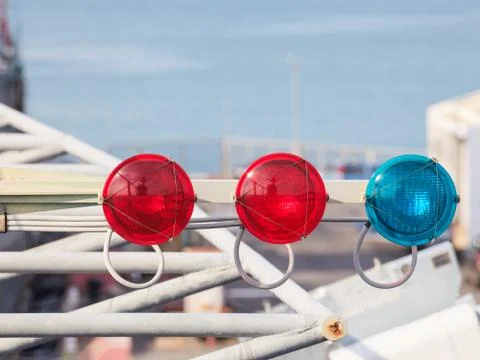 Traffic warning lights on ship Foto stock
