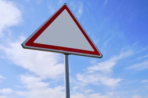 Traffic warning sign background clouds and blue sky. Stock Photos