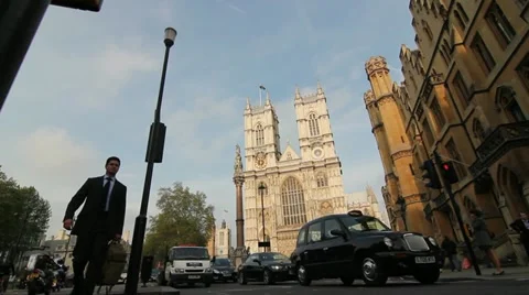 Traffic at Westminster Abbey Stock Footage 11128372
