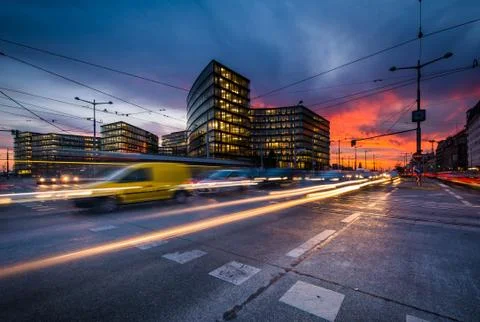 Traffic on Wiedner Gürtel at sunset, in Vienna, Austria. Stock Photos