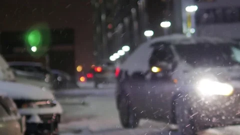Traffic in winter house yard at snowfall Stock Footage 82303310